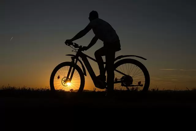 日落, 自行车, 男子
